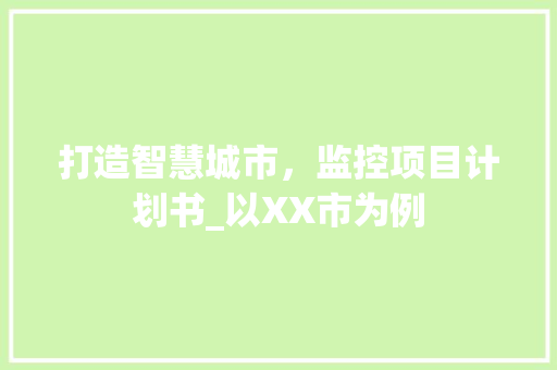 打造智慧城市，监控项目计划书_以XX市为例