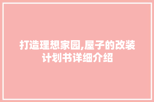 打造理想家园,屋子的改装计划书详细介绍