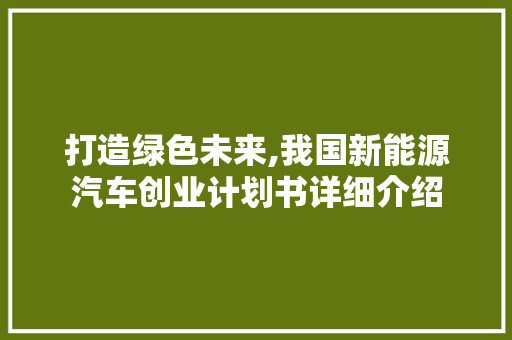 打造绿色未来,我国新能源汽车创业计划书详细介绍