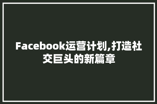 Facebook运营计划,打造社交巨头的新篇章