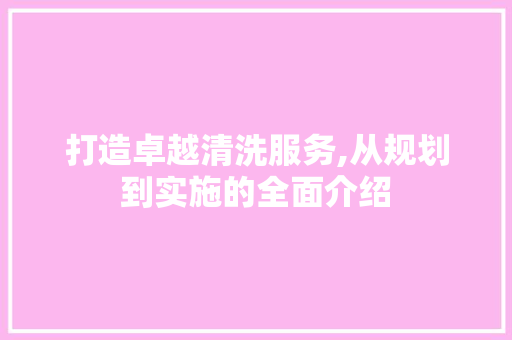 打造卓越清洗服务,从规划到实施的全面介绍