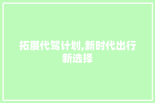 拓展代驾计划,新时代出行新选择