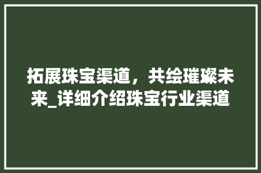 拓展珠宝渠道，共绘璀璨未来_详细介绍珠宝行业渠道拓展步骤