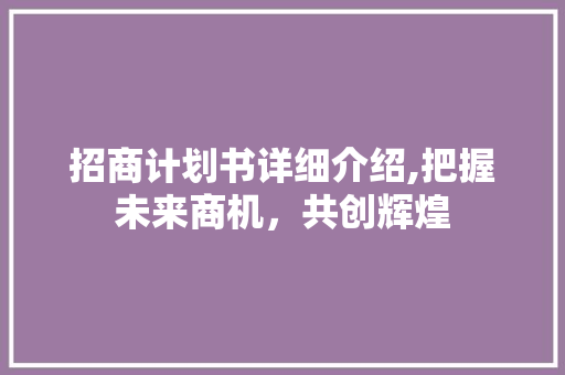 招商计划书详细介绍,把握未来商机，共创辉煌