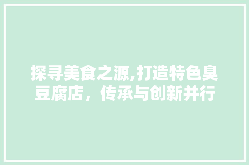 探寻美食之源,打造特色臭豆腐店，传承与创新并行