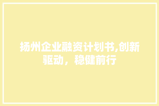 扬州企业融资计划书,创新驱动，稳健前行