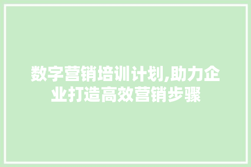 数字营销培训计划,助力企业打造高效营销步骤