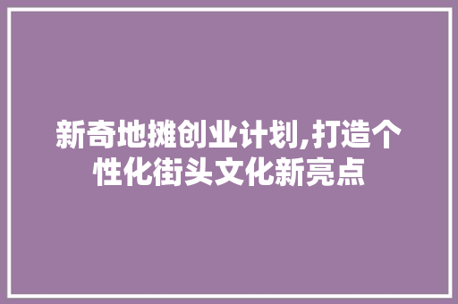 新奇地摊创业计划,打造个性化街头文化新亮点