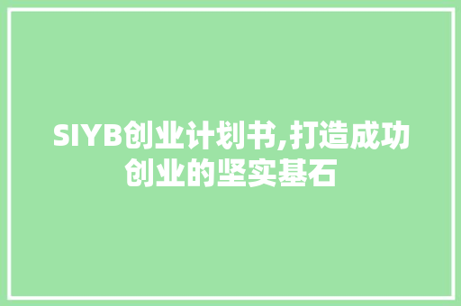 SIYB创业计划书,打造成功创业的坚实基石