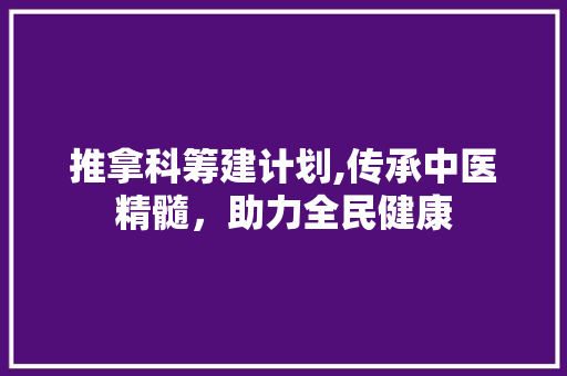 推拿科筹建计划,传承中医精髓，助力全民健康