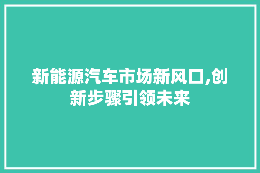 新能源汽车市场新风口,创新步骤引领未来