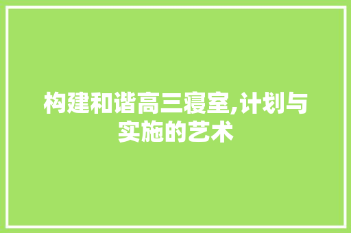 构建和谐高三寝室,计划与实施的艺术