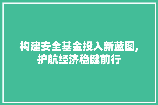 构建安全基金投入新蓝图,护航经济稳健前行