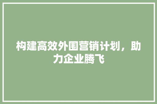 构建高效外围营销计划，助力企业腾飞