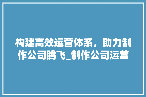 构建高效运营体系，助力制作公司腾飞_制作公司运营计划详细介绍