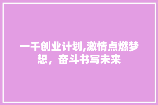一千创业计划,激情点燃梦想，奋斗书写未来