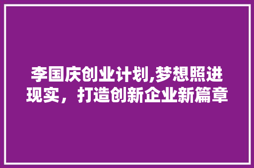 李国庆创业计划,梦想照进现实，打造创新企业新篇章