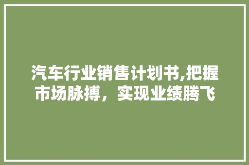 汽车行业销售计划书,把握市场脉搏，实现业绩腾飞