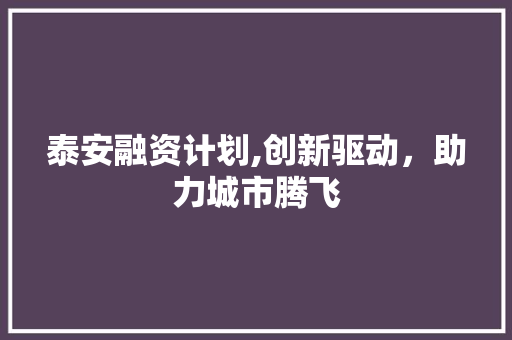 泰安融资计划,创新驱动，助力城市腾飞