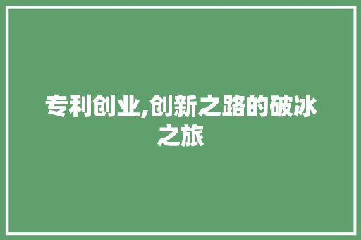 专利创业,创新之路的破冰之旅