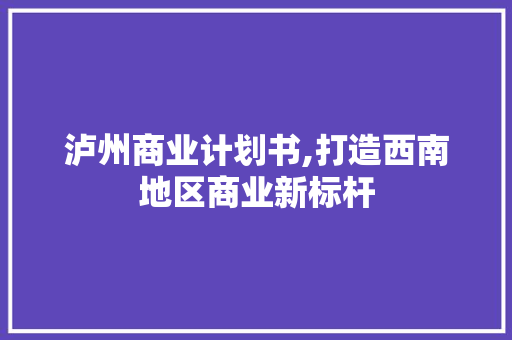 泸州商业计划书,打造西南地区商业新标杆