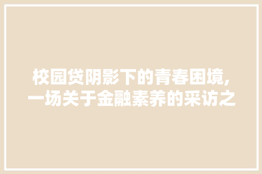 校园贷阴影下的青春困境,一场关于金融素养的采访之旅