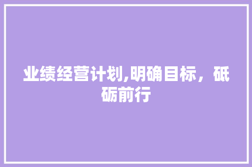 业绩经营计划,明确目标，砥砺前行