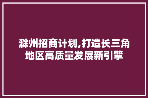 滁州招商计划,打造长三角地区高质量发展新引擎