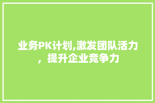 业务PK计划,激发团队活力，提升企业竞争力