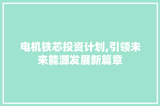 电机铁芯投资计划,引领未来能源发展新篇章
