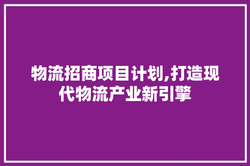 物流招商项目计划,打造现代物流产业新引擎