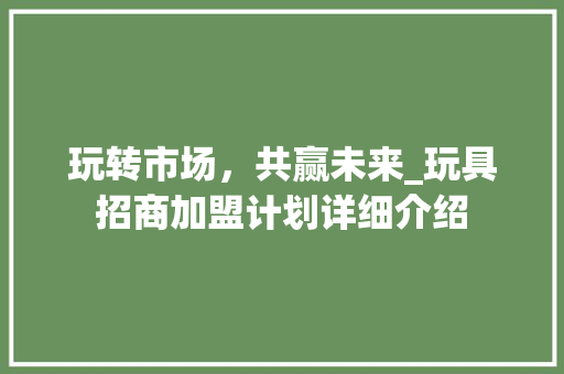 玩转市场，共赢未来_玩具招商加盟计划详细介绍