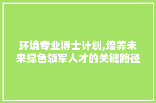 环境专业博士计划,培养未来绿色领军人才的关键路径