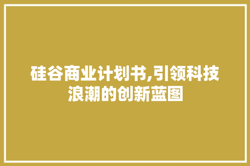 硅谷商业计划书,引领科技浪潮的创新蓝图