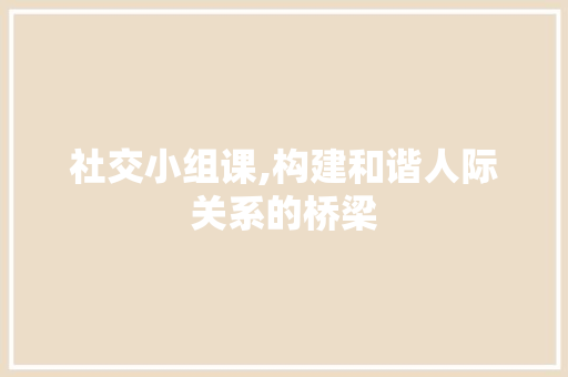 社交小组课,构建和谐人际关系的桥梁