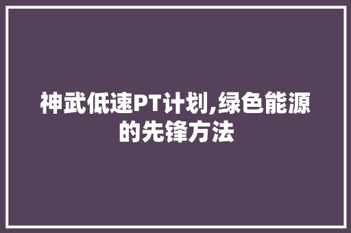神武低速PT计划,绿色能源的先锋方法