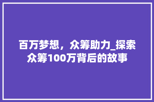 百万梦想，众筹助力_探索众筹100万背后的故事