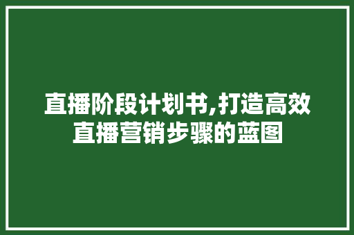 直播阶段计划书,打造高效直播营销步骤的蓝图