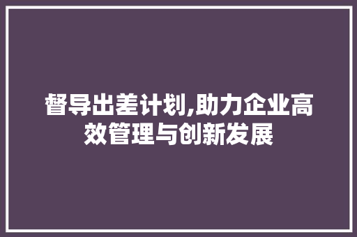 督导出差计划,助力企业高效管理与创新发展