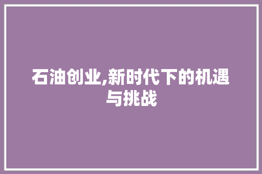 石油创业,新时代下的机遇与挑战