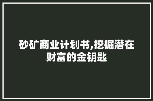 砂矿商业计划书,挖掘潜在财富的金钥匙