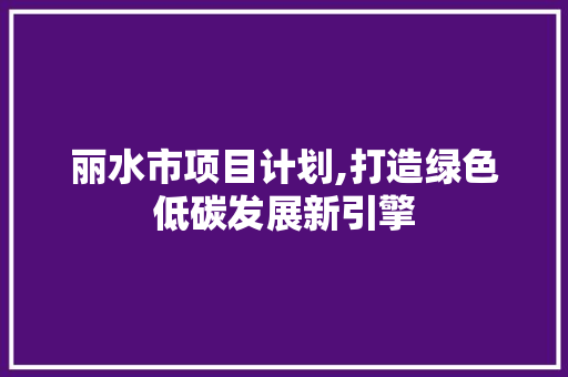 丽水市项目计划,打造绿色低碳发展新引擎