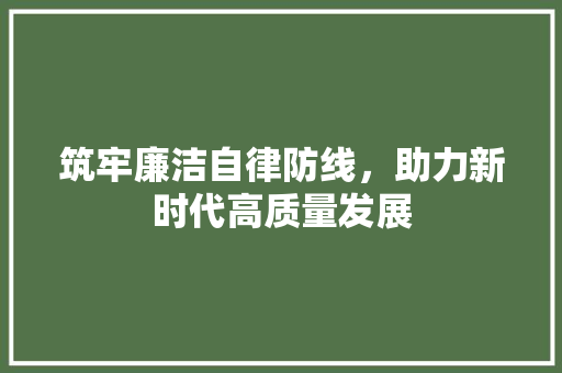 筑牢廉洁自律防线，助力新时代高质量发展