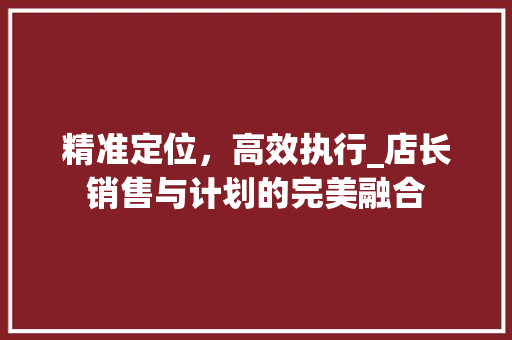 精准定位，高效执行_店长销售与计划的完美融合