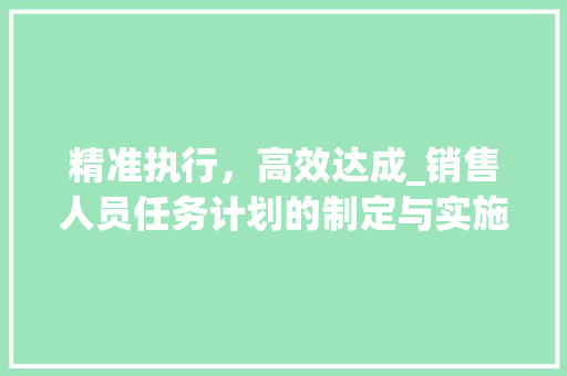 精准执行，高效达成_销售人员任务计划的制定与实施