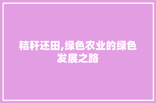 秸秆还田,绿色农业的绿色发展之路