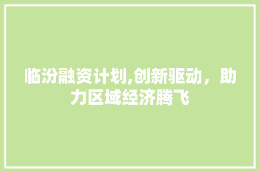 临汾融资计划,创新驱动，助力区域经济腾飞