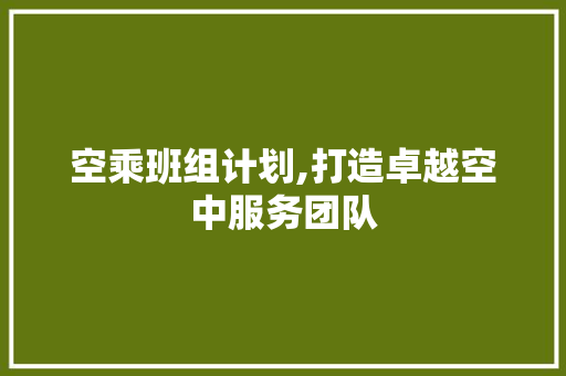 空乘班组计划,打造卓越空中服务团队