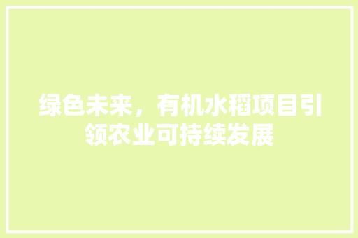 绿色未来，有机水稻项目引领农业可持续发展
