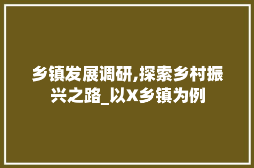 乡镇发展调研,探索乡村振兴之路_以X乡镇为例